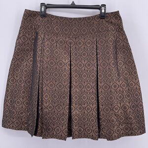 Context Sz 12 Brown A Line Skirt Metallic Gold Vertical Pleated Silk Blend Lined